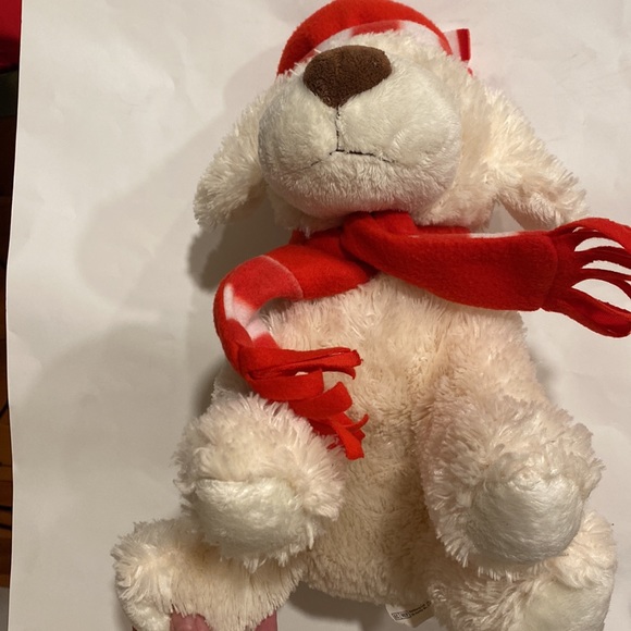 GITZY Valentines Day Plush White Toy Dog Puppy Red Beanie Scarf Brown Nose - Picture 11 of 14